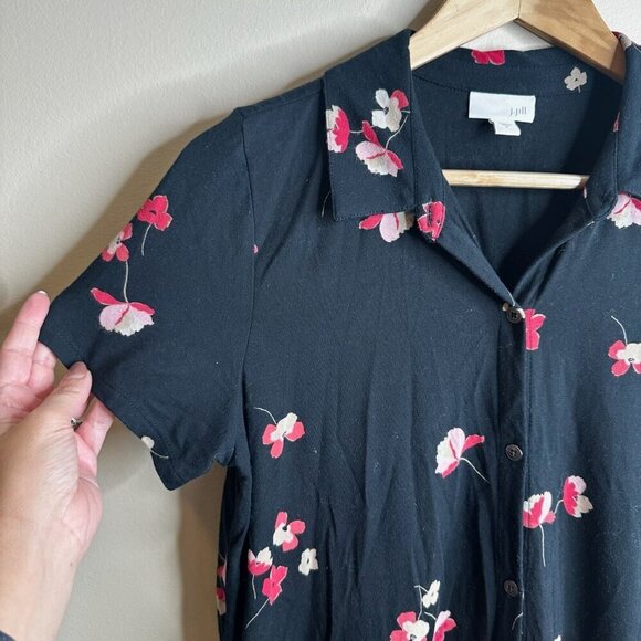 J Jill Dress Womens Size S Black Dark Floral Button Up Short Sleeve‎ Pockets - Picture 3 of 10